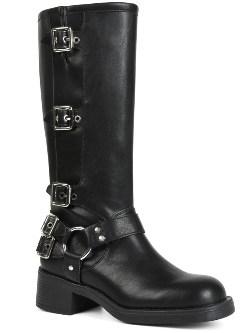 Knee High Boots Women Moto Biker Buckle Tall Boots